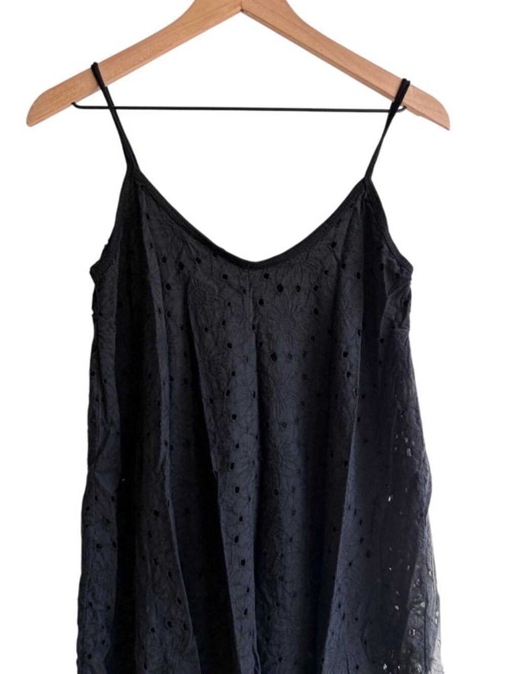 Bella Amore Black Eyelet Lace Dress Cotton Cami Dress Made in Italy Size S / M - Picture 2 of 7